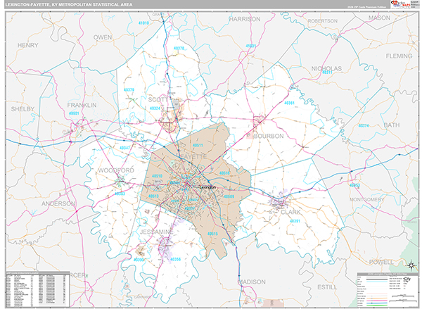 Lexington-Fayette Metro Area Wall Map Premium Style
